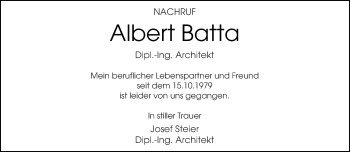 Traueranzeige von Albert Batta von trierischer_volksfreund