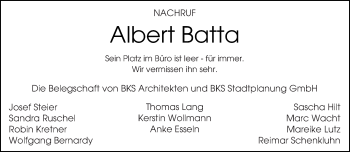Traueranzeige von Albert Batta von trierischer_volksfreund