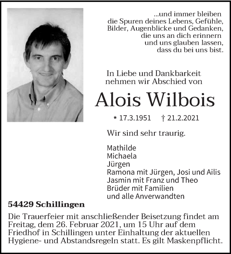  Traueranzeige für Alois Wilbolis vom 24.02.2021 aus trierischer_volksfreund