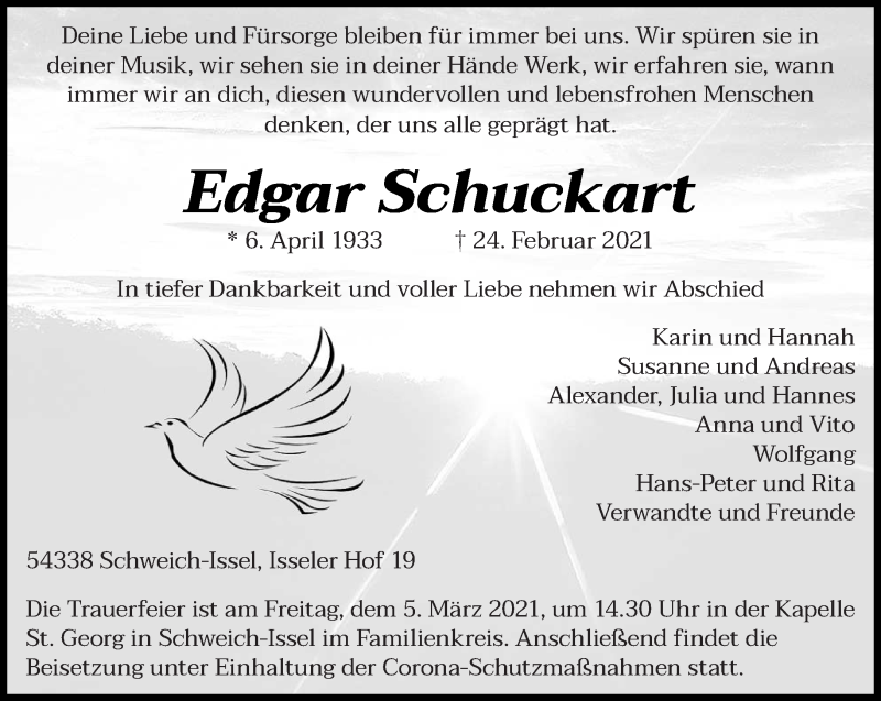  Traueranzeige für Edgar Schuckart vom 27.02.2021 aus trierischer_volksfreund