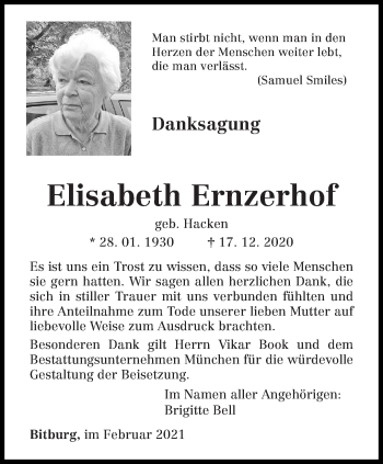 Traueranzeige von Elisabeth Ernzerhof von trierischer_volksfreund