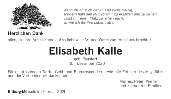 Traueranzeige von Elisabeth Kalle von trierischer_volksfreund