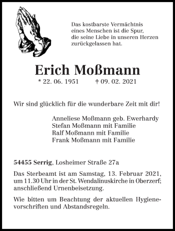 Traueranzeige von Erich Moßmann von Trierischer Volksfreund
