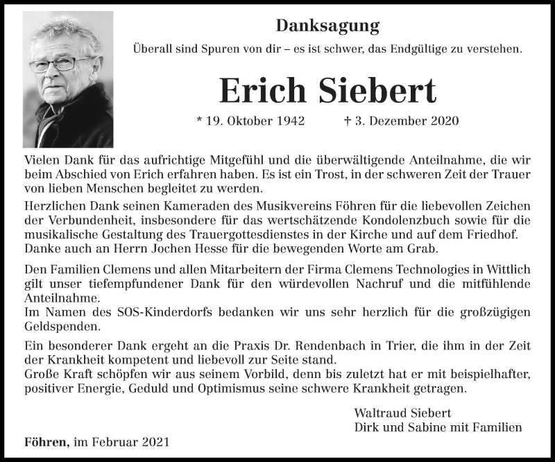 Traueranzeige für Erich Siebert vom 13.02.2021 aus trierischer_volksfreund