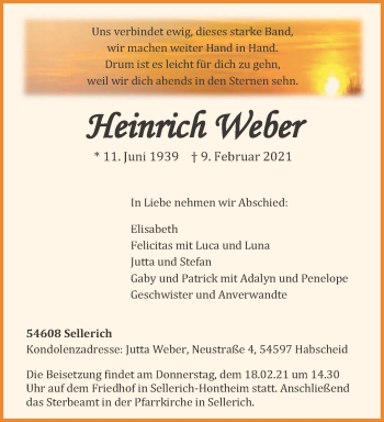 Traueranzeige von Heinrich Weber von trierischer_volksfreund