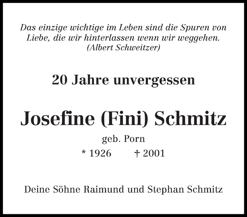  Traueranzeige für Josefine Schmitz vom 20.02.2021 aus trierischer_volksfreund