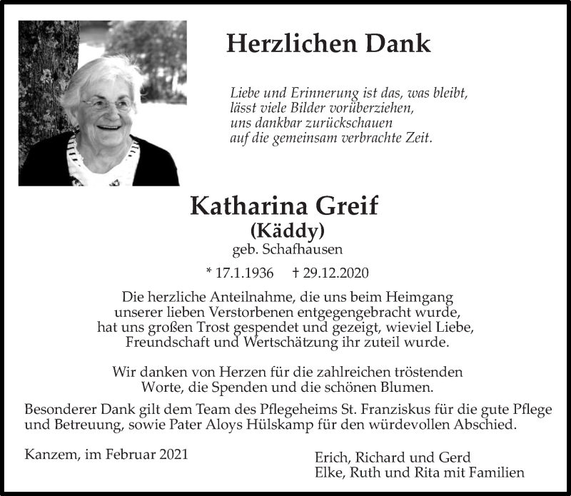 Traueranzeigen von Katharina Greif | Volksfreund.Trauer.de