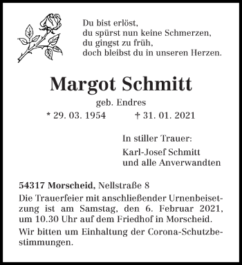 Traueranzeige von Margot Schmitt von trierischer_volksfreund