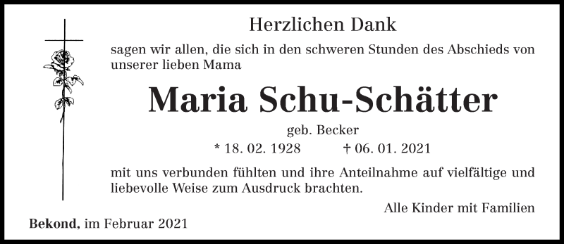  Traueranzeige für Maria Schu-Schätter vom 15.02.2021 aus trierischer_volksfreund