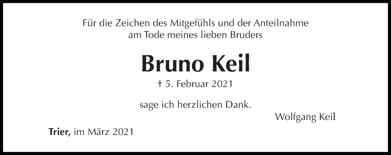  Traueranzeige für Bruno Keil vom 13.03.2021 aus trierischer_volksfreund