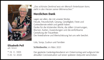Traueranzeige von Elisabeth Peil von trierischer_volksfreund