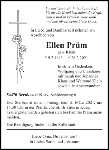 Traueranzeige von Ellen Prüm von trierischer_volksfreund
