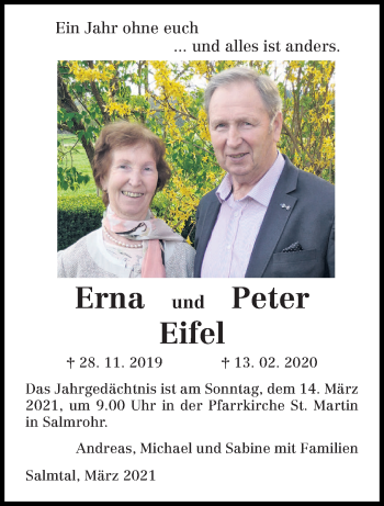 Traueranzeige von Erna und Peter Eifel von trierischer_volksfreund