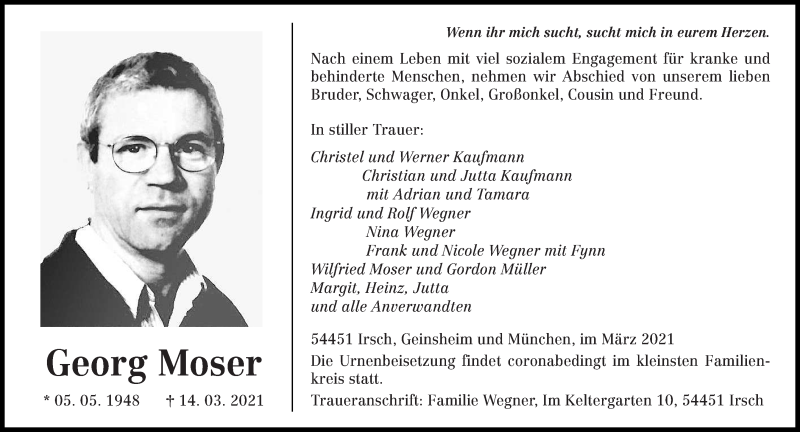  Traueranzeige für Georg Moser vom 20.03.2021 aus trierischer_volksfreund