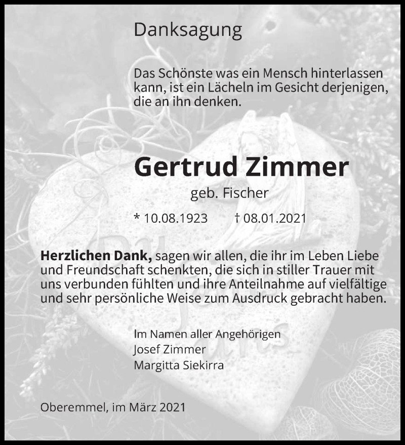  Traueranzeige für Gertrud Zimmer vom 06.03.2021 aus trierischer_volksfreund