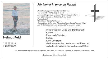 Traueranzeige von Helmut Feid von trierischer_volksfreund