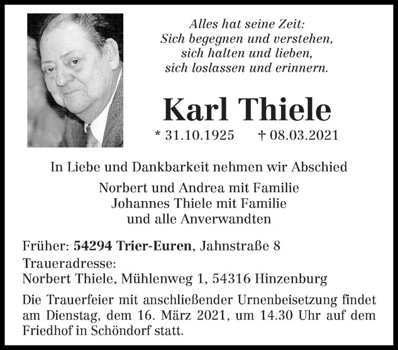  Traueranzeige für Karl Thiele vom 12.03.2021 aus trierischer_volksfreund