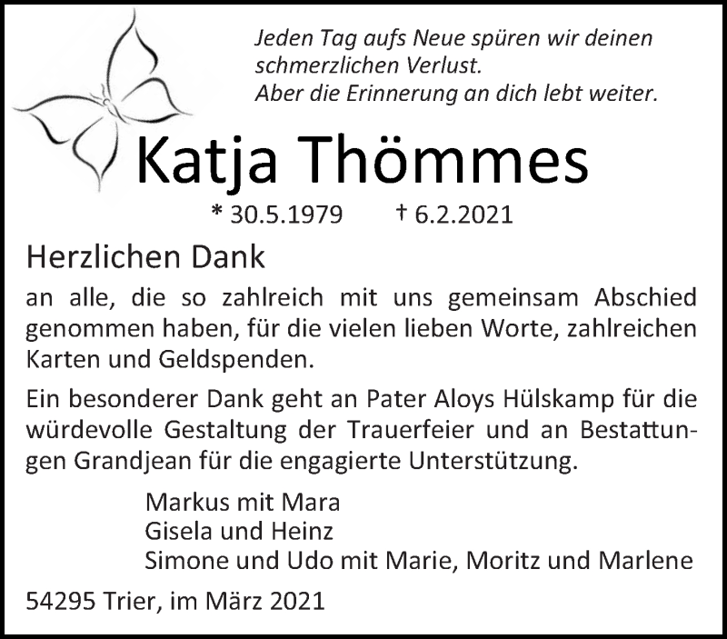  Traueranzeige für Katja Thömmes vom 13.03.2021 aus trierischer_volksfreund