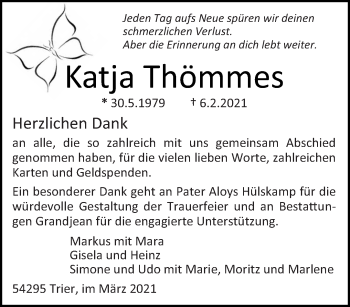 Traueranzeige von Katja Thömmes von trierischer_volksfreund
