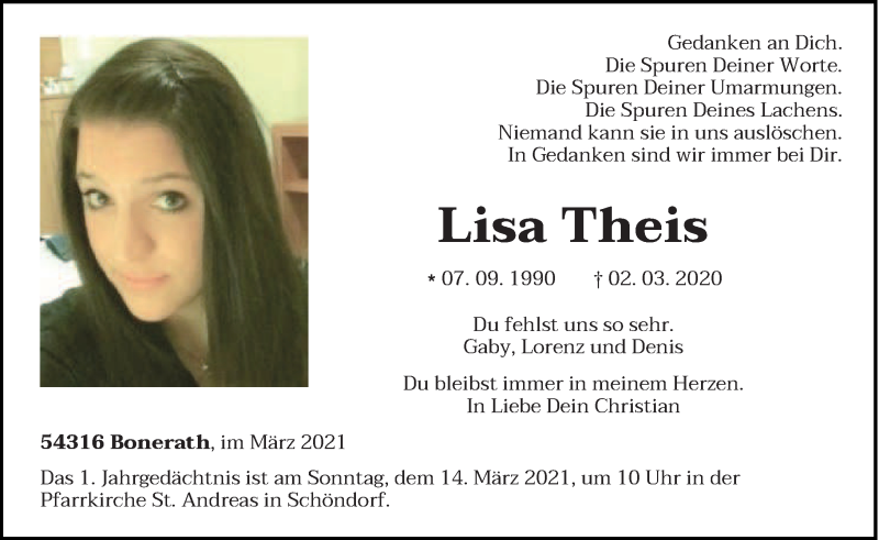  Traueranzeige für Lisa Theis vom 06.03.2021 aus trierischer_volksfreund