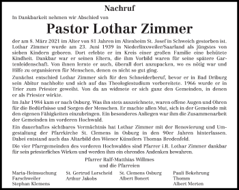 Traueranzeige von Lothar Zimmer von trierischer_volksfreund