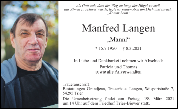 Traueranzeige von Manfred Langen von trierischer_volksfreund