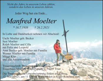 Traueranzeige von Manfred Moelter von trierischer_volksfreund