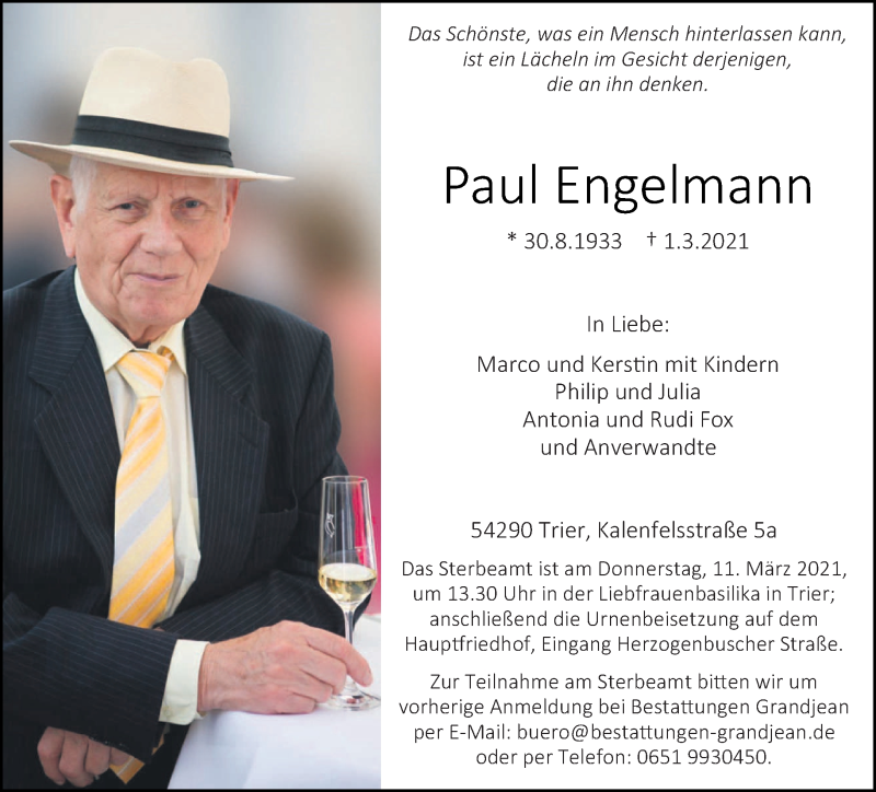  Traueranzeige für Paul Engelmann vom 06.03.2021 aus trierischer_volksfreund