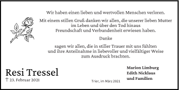 Traueranzeige von Resi Tressel von trierischer_volksfreund