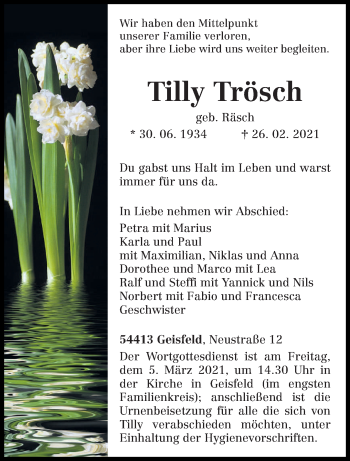 Traueranzeige von Tilly Trösch von trierischer_volksfreund