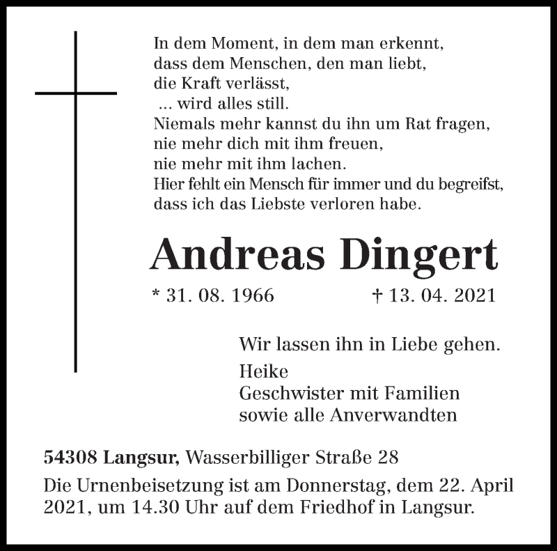  Traueranzeige für Andreas Dingert vom 17.04.2021 aus trierischer_volksfreund