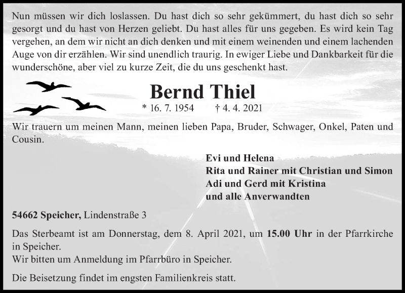  Traueranzeige für Bernd Thiel vom 07.04.2021 aus trierischer_volksfreund
