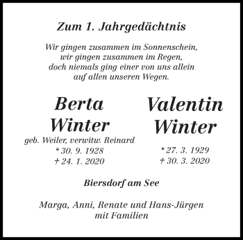 Traueranzeige von Berta und Valentin Winter von trierischer_volksfreund