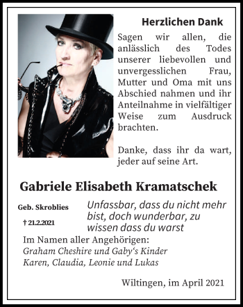 Traueranzeige von Gabriele Elisabeth Kramatschek von trierischer_volksfreund