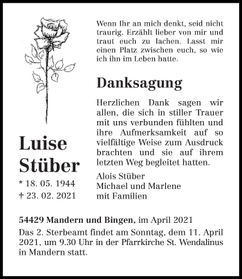 Traueranzeige von Luise Stüber von trierischer_volksfreund