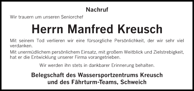  Traueranzeige für Manfred Kreusch vom 06.04.2021 aus trierischer_volksfreund