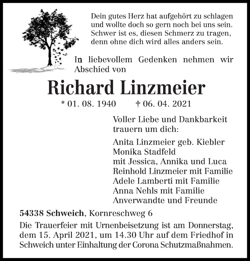  Traueranzeige für Richard Linzmeier vom 10.04.2021 aus trierischer_volksfreund
