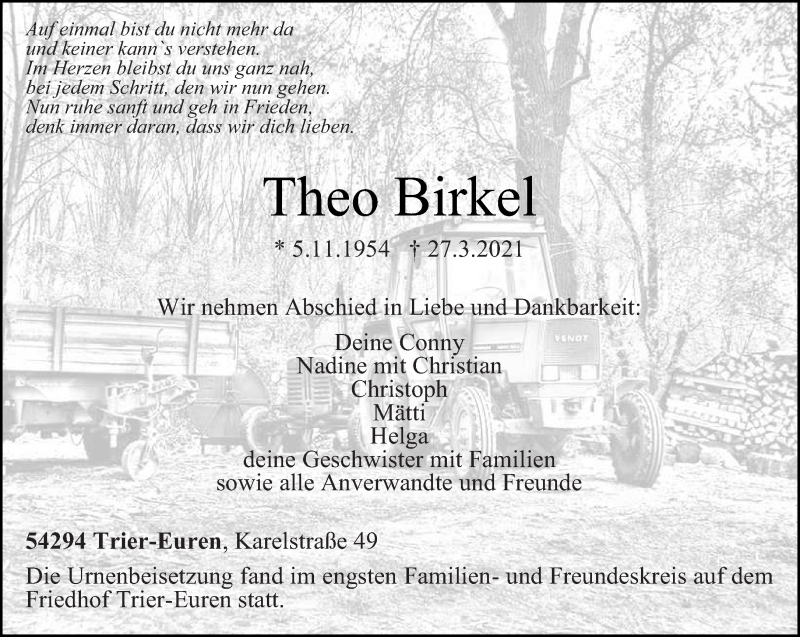  Traueranzeige für Theo Birkel vom 10.04.2021 aus trierischer_volksfreund