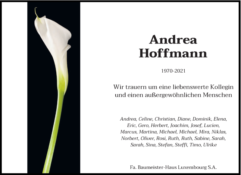  Traueranzeige für Andrea Hoffmann vom 30.04.2021 aus trierischer_volksfreund