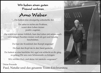 Traueranzeige von Arno Weber von trierischer_volksfreund