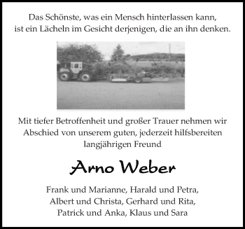 Traueranzeige von Arno Weber von trierischer_volksfreund
