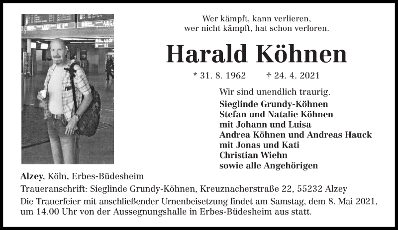  Traueranzeige für Harald Köhnen vom 30.04.2021 aus trierischer_volksfreund