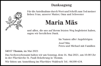 Traueranzeige von Maria Mäs von trierischer_volksfreund