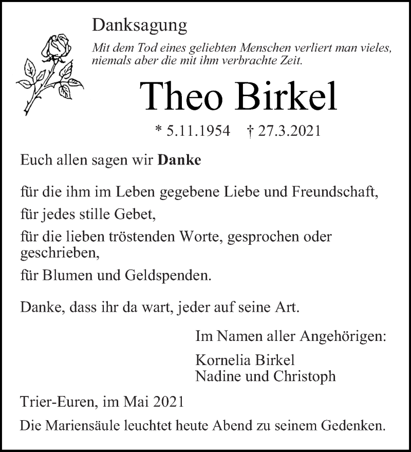  Traueranzeige für Theo Birkel vom 08.05.2021 aus trierischer_volksfreund
