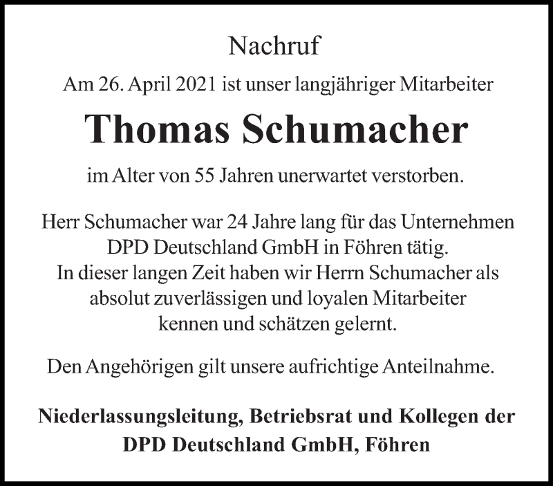  Traueranzeige für Thomas Schumacher vom 30.04.2021 aus trierischer_volksfreund