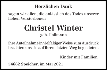 Traueranzeige von Christel Winter von trierischer_volksfreund