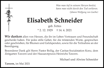 Traueranzeige von Elisabeth Schneider von trierischer_volksfreund