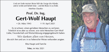 Traueranzeige von Gert-Wolf Haupt von trierischer_volksfreund