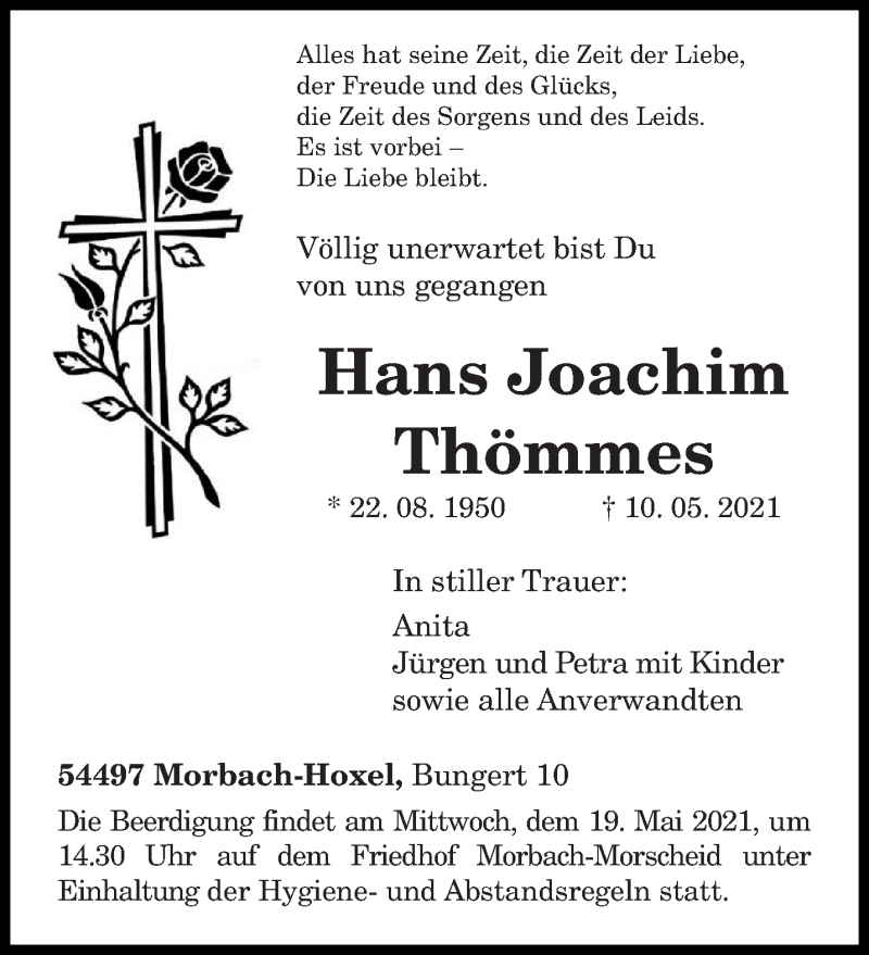  Traueranzeige für Hans Joachim Thömmes vom 15.05.2021 aus trierischer_volksfreund