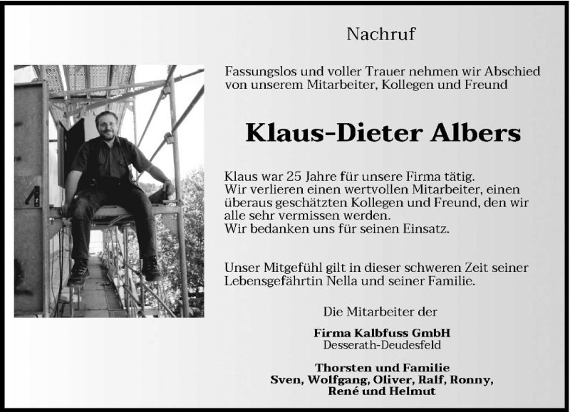  Traueranzeige für Klaus-Dieter Albers vom 15.05.2021 aus trierischer_volksfreund